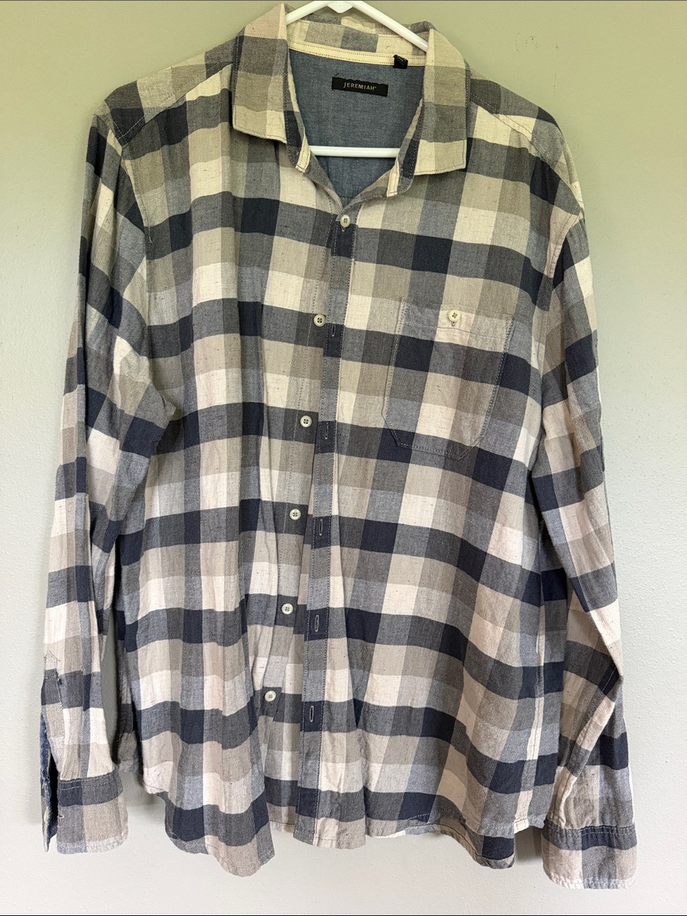 Lightweight Plaid Button-Down Shirt in Black and Cream by Jeremiah